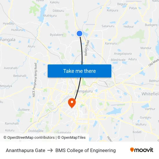 Ananthapura Gate to BMS College of Engineering map