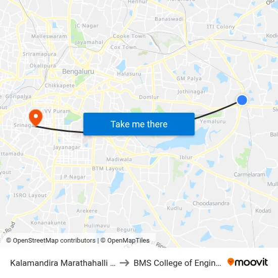 Kalamandira Marathahalli Bridge to BMS College of Engineering map