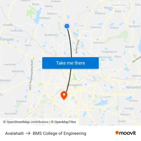 Avalahalli to BMS College of Engineering map