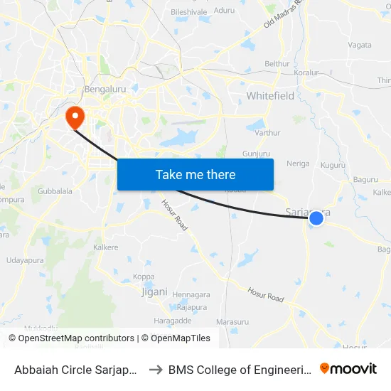 Abbaiah Circle Sarjapura to BMS College of Engineering map