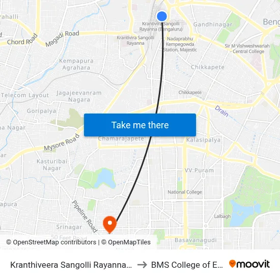 Kranthiveera Sangolli Rayanna Railway Station to BMS College of Engineering map