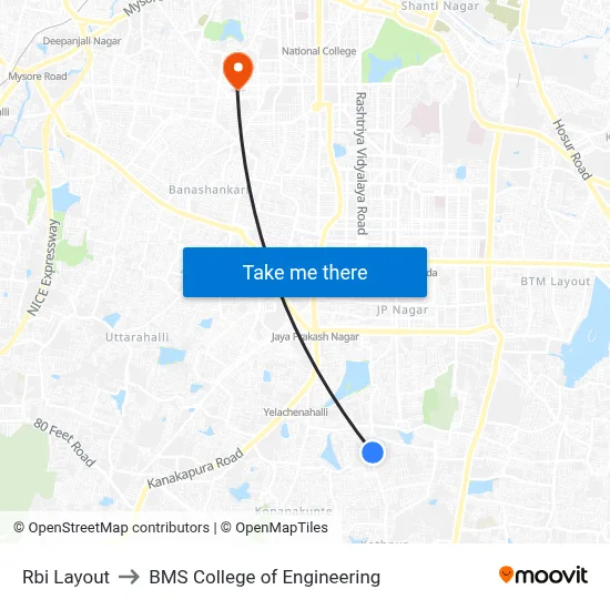 Rbi Layout to BMS College of Engineering map