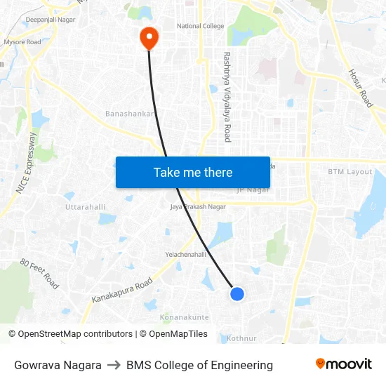 Gowrava Nagara to BMS College of Engineering map