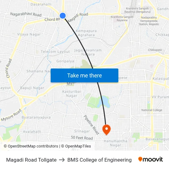 Magadi Road Tollgate to BMS College of Engineering map