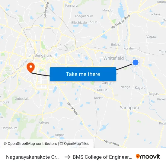 Naganayakanakote Cross to BMS College of Engineering map