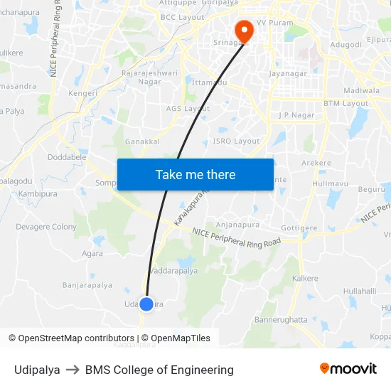 Udipalya to BMS College of Engineering map