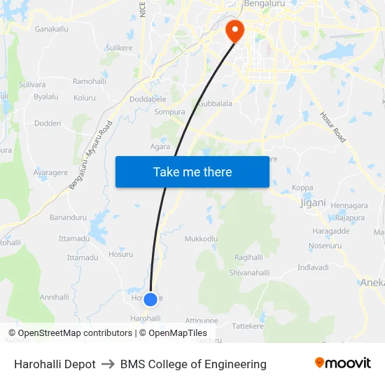 Harohalli Depot to BMS College of Engineering map
