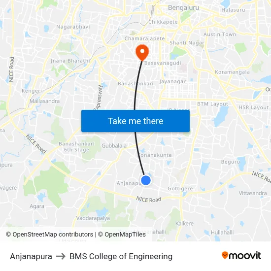 Anjanapura to BMS College of Engineering map