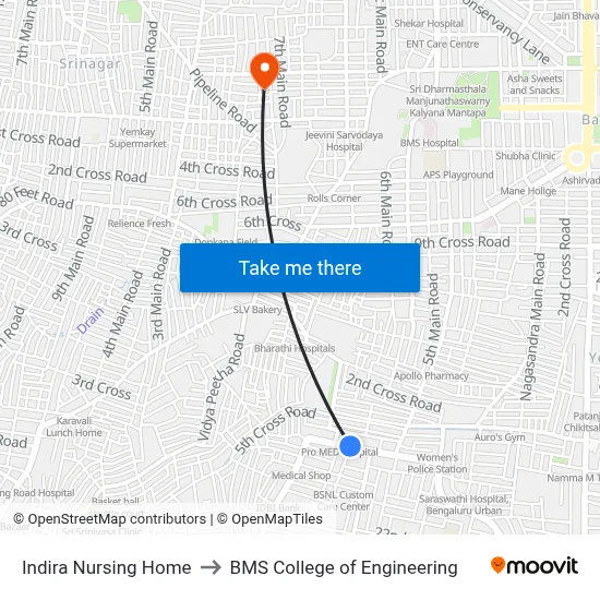 Indira Nursing Home to BMS College of Engineering map