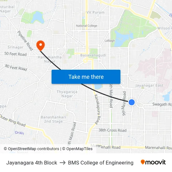 Jayanagara 4th Block to BMS College of Engineering map