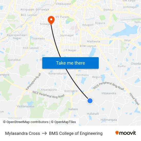 Mylasandra Cross to BMS College of Engineering map