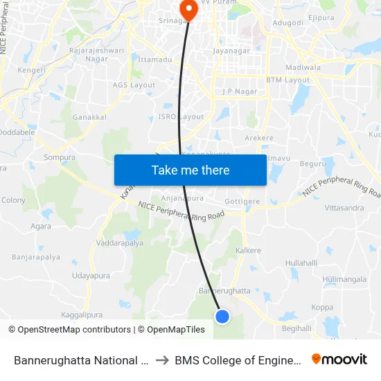 Bannerughatta National Park to BMS College of Engineering map