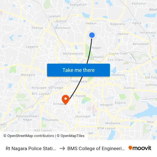 Rt Nagara Police Station to BMS College of Engineering map