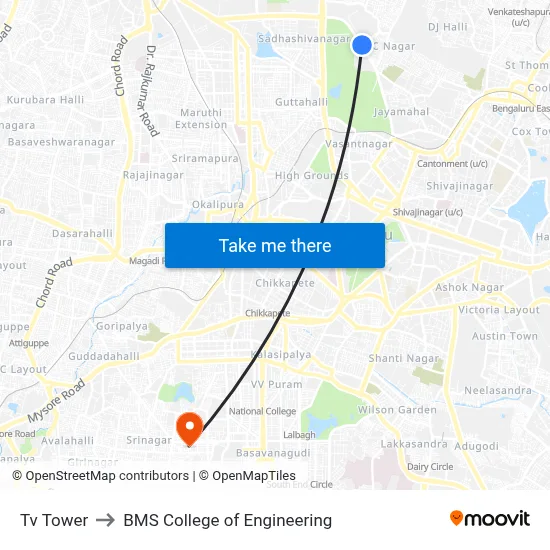Tv Tower to BMS College of Engineering map