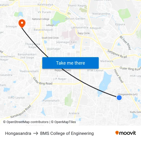 Hongasandra to BMS College of Engineering map