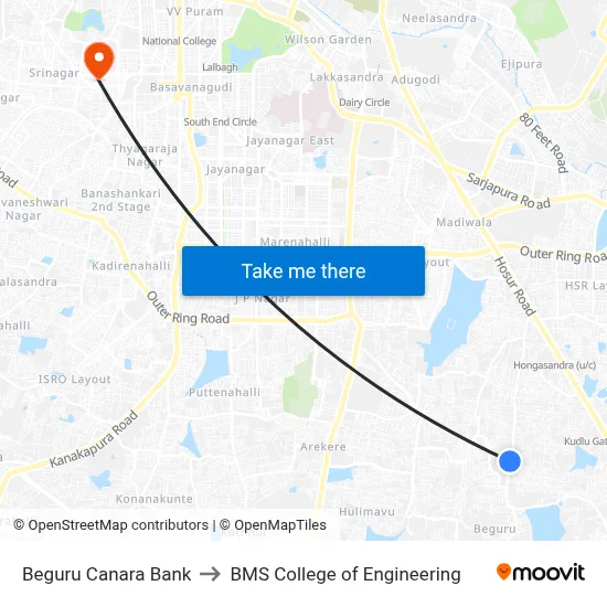 Beguru Canara Bank to BMS College of Engineering map