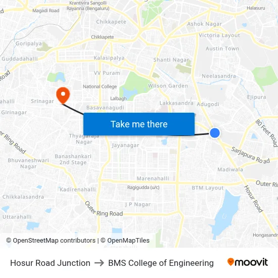 Hosur Road Junction to BMS College of Engineering map