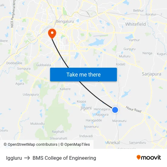Iggluru to BMS College of Engineering map