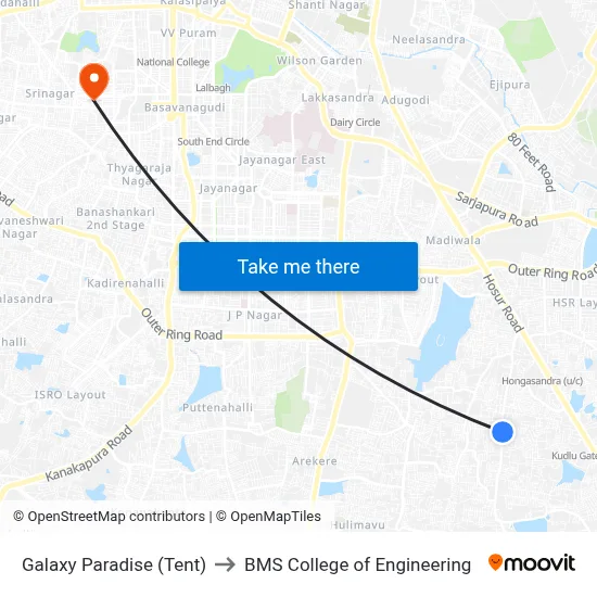 Galaxy Paradise (Tent) to BMS College of Engineering map