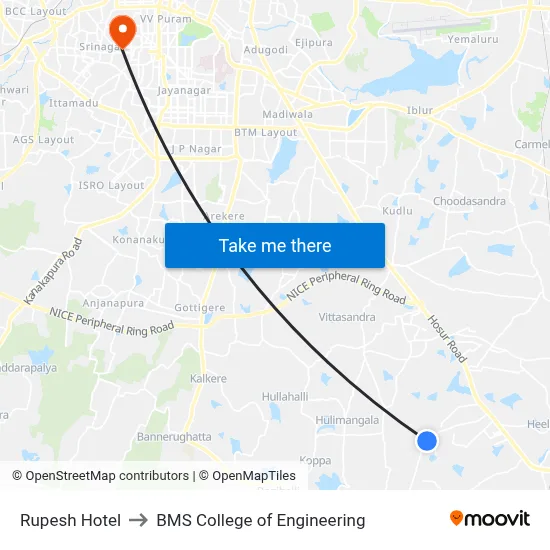 Rupesh Hotel to BMS College of Engineering map