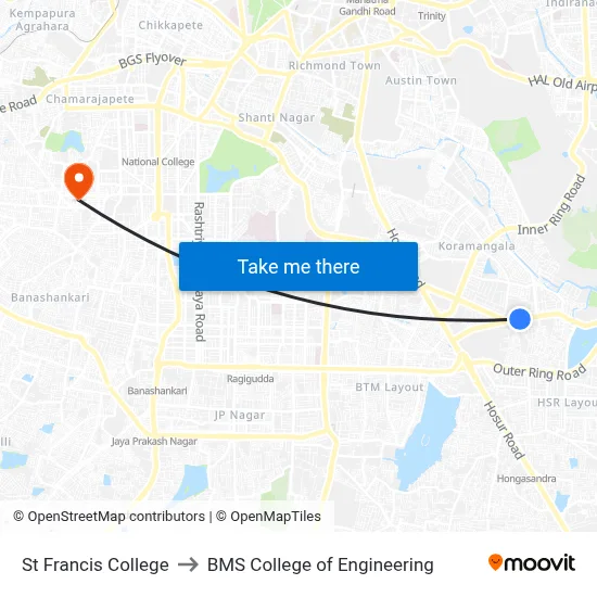 St Francis College to BMS College of Engineering map
