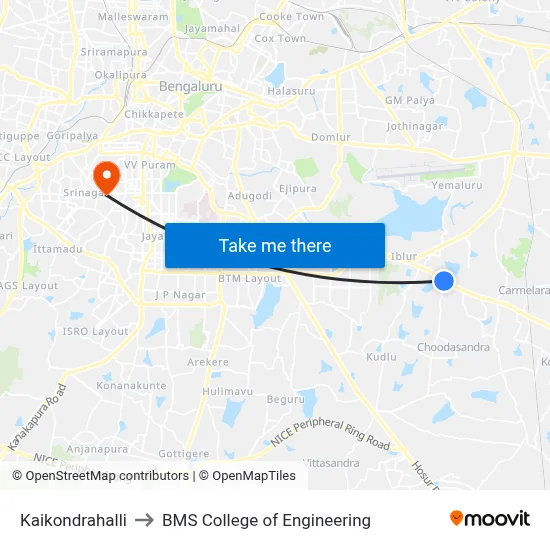 Kaikondrahalli to BMS College of Engineering map