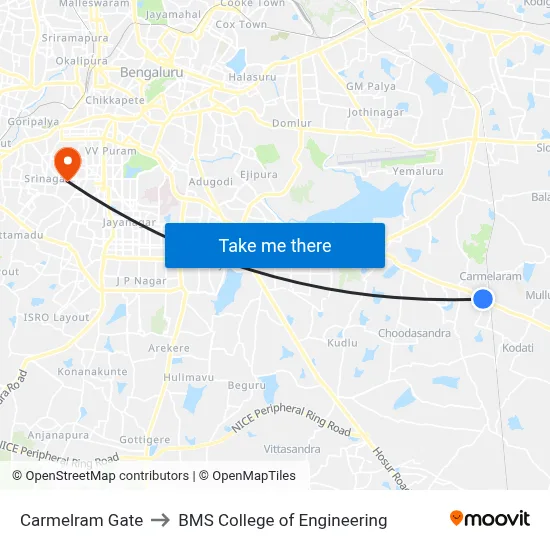 Carmelram Gate to BMS College of Engineering map
