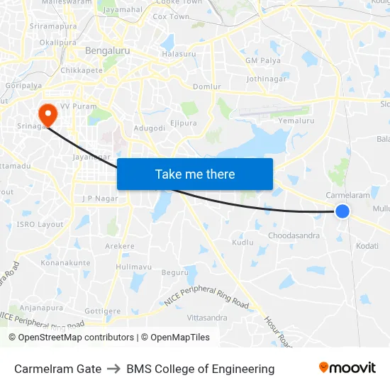 Carmelram Gate to BMS College of Engineering map