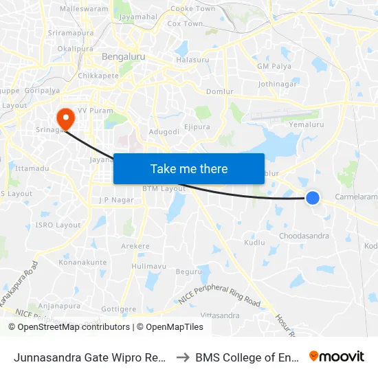 Junnasandra Gate Wipro Regional Office to BMS College of Engineering map