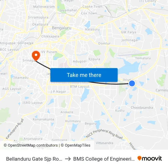 Bellanduru Gate Sjp Road to BMS College of Engineering map