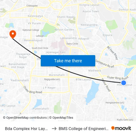 Bda Complex Hsr Layout to BMS College of Engineering map