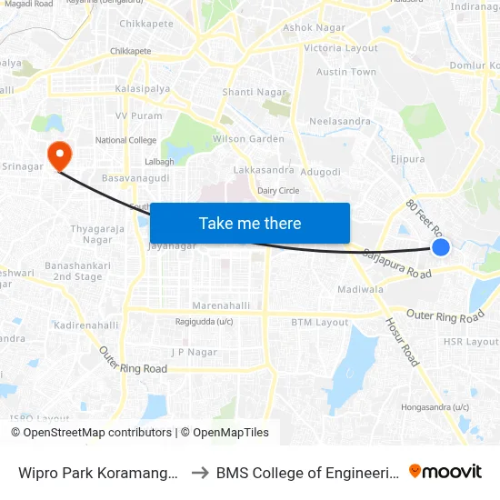Wipro Park Koramangala to BMS College of Engineering map