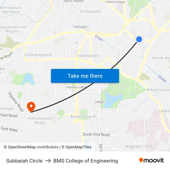 Subbaiah Circle to BMS College of Engineering map