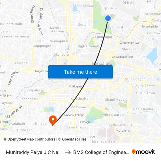 Munireddy Palya J C Nagara to BMS College of Engineering map