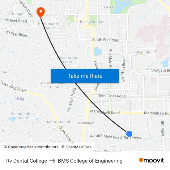 Rv Dental College to BMS College of Engineering map
