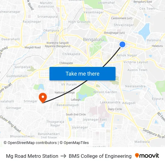 Mg Road Metro Station to BMS College of Engineering map