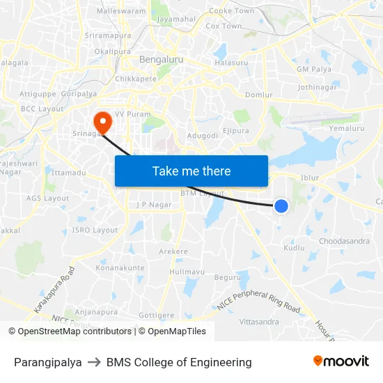 Parangipalya to BMS College of Engineering map