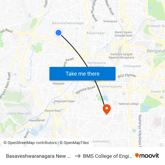 Basaveshwaranagara New Bus Stand to BMS College of Engineering map