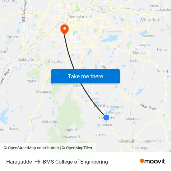 Haragadde to BMS College of Engineering map