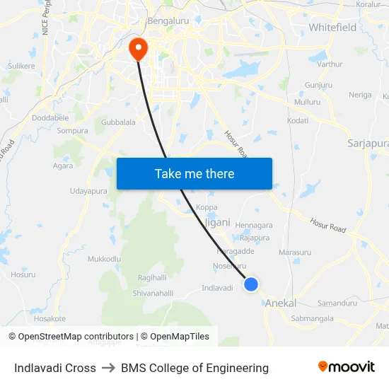 Indlavadi Cross to BMS College of Engineering map