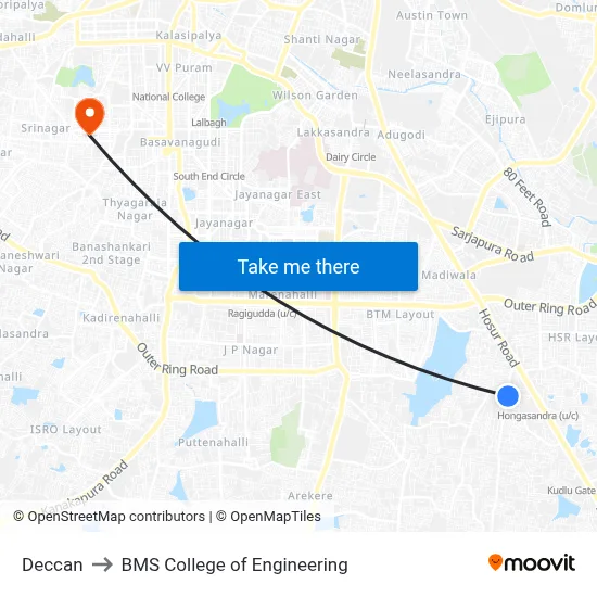 Deccan to BMS College of Engineering map