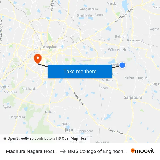 Madhura Nagara Hostel to BMS College of Engineering map