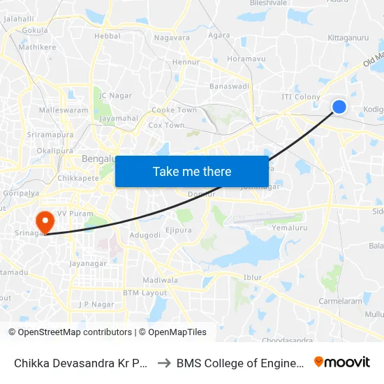 Chikka Devasandra Kr Puram to BMS College of Engineering map
