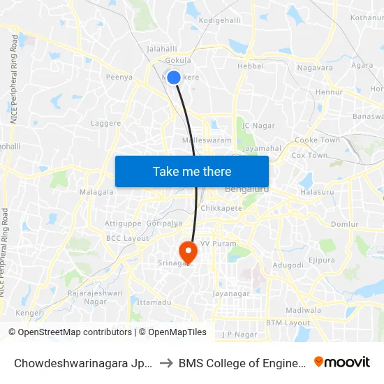 Chowdeshwarinagara Jp Park to BMS College of Engineering map