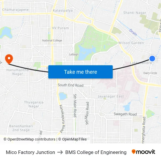 Mico Factory Junction to BMS College of Engineering map