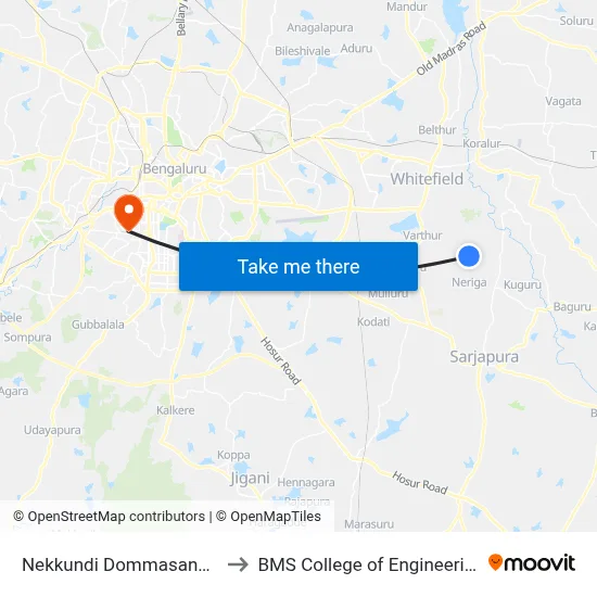Nekkundi Dommasandra to BMS College of Engineering map