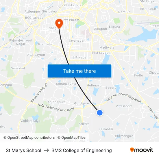 St Marys School to BMS College of Engineering map