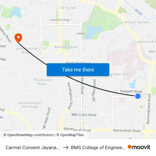 Carmel Convent Jayanagara to BMS College of Engineering map