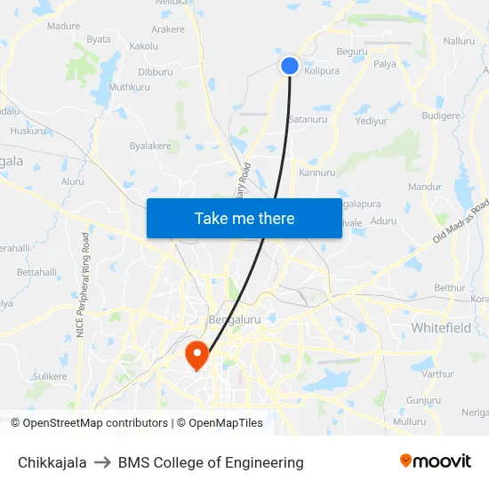 Chikkajala to BMS College of Engineering map