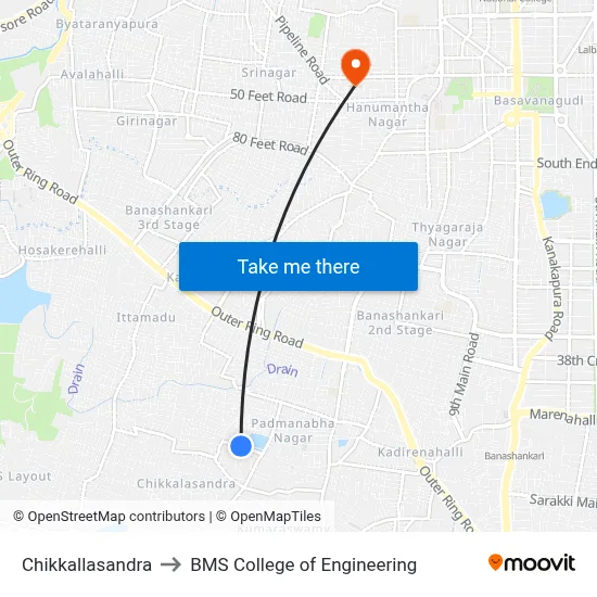 Chikkallasandra to BMS College of Engineering map
